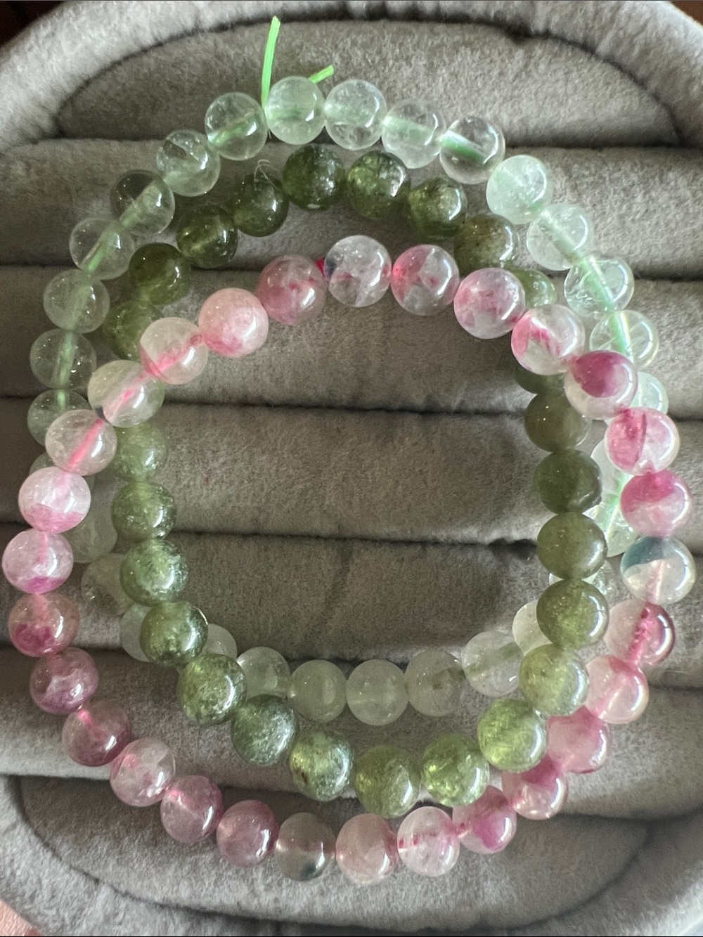Multicolor Green and Pink Beaded Stretch Bracelet Set - Women Jewelry